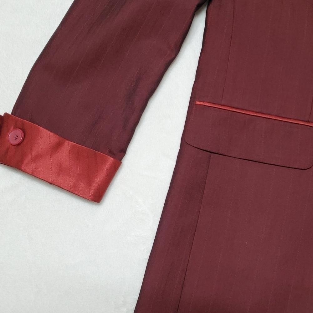 PALLINI Deep Red Satin Striped Three-Piece Suit Jacket Vest Pants Regular Fit - Picture 5 of 16